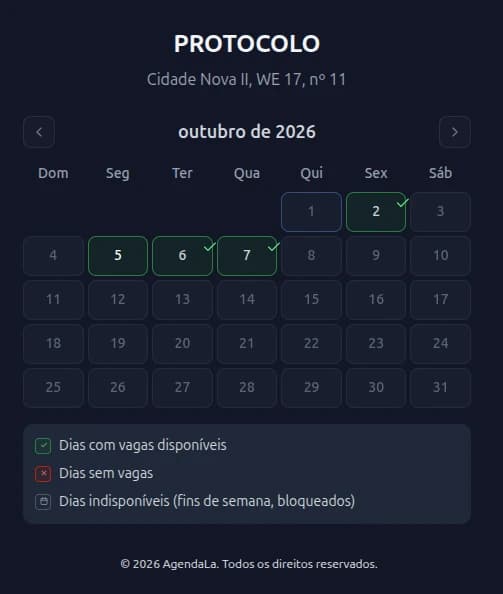AgendaLa: página pública de agendamento com os dias com vaga